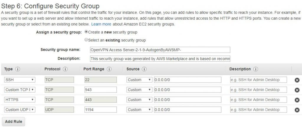 Security Group of VPN server